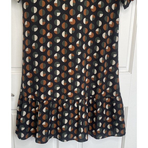 THML Women's Smocked Mini Dress Size S Black Short Sleeve Modern Geo Ruffle Boho - Picture 3 of 11